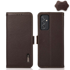 KHAZNEH Side-Magnetic Litchi Genuine Leather RFID Phone Case, For Samsung Galaxy A72 5G, For Samsung Galaxy A82 5G, For Samsung Galaxy F62 / M62, For Samsung Galaxy M32, For Samsung Galaxy M52 5G, For Samsung Galaxy S20 FE
