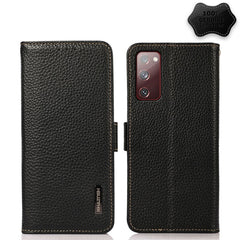KHAZNEH Side-Magnetic Litchi Genuine Leather RFID Phone Case, For Samsung Galaxy A72 5G, For Samsung Galaxy A82 5G, For Samsung Galaxy F62 / M62, For Samsung Galaxy M32, For Samsung Galaxy M52 5G, For Samsung Galaxy S20 FE