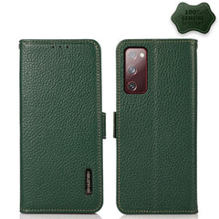 KHAZNEH Side-Magnetic Litchi Genuine Leather RFID Phone Case, For Samsung Galaxy A72 5G, For Samsung Galaxy A82 5G, For Samsung Galaxy F62 / M62, For Samsung Galaxy M32, For Samsung Galaxy M52 5G, For Samsung Galaxy S20 FE