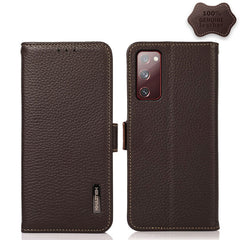 KHAZNEH Side-Magnetic Litchi Genuine Leather RFID Phone Case, For Samsung Galaxy A72 5G, For Samsung Galaxy A82 5G, For Samsung Galaxy F62 / M62, For Samsung Galaxy M32, For Samsung Galaxy M52 5G, For Samsung Galaxy S20 FE