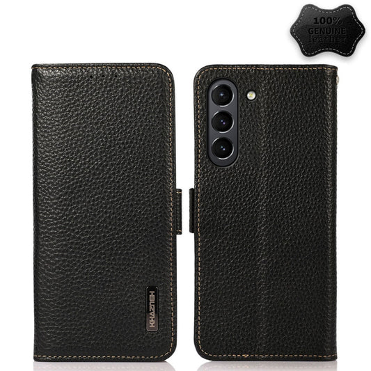 KHAZNEH Side-Magnetic Litchi Genuine Leather RFID Phone Case, For Samsung Galaxy S21 FE 5G, For Samsung Galaxy S21+ 5G, For Samsung Galaxy S21 5G, For Samsung Galaxy S21 Ultra 5G, For Samsung Galaxy S22+ 5G, For Samsung Galaxy S22 5G
