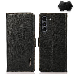 KHAZNEH Side-Magnetic Litchi Genuine Leather RFID Phone Case, For Samsung Galaxy S21 FE 5G, For Samsung Galaxy S21+ 5G, For Samsung Galaxy S21 5G, For Samsung Galaxy S21 Ultra 5G, For Samsung Galaxy S22+ 5G, For Samsung Galaxy S22 5G