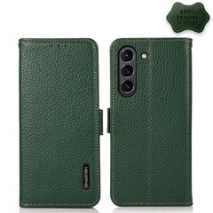 KHAZNEH Side-Magnetic Litchi Genuine Leather RFID Phone Case, For Samsung Galaxy S21 FE 5G, For Samsung Galaxy S21+ 5G, For Samsung Galaxy S21 5G, For Samsung Galaxy S21 Ultra 5G, For Samsung Galaxy S22+ 5G, For Samsung Galaxy S22 5G