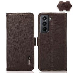 KHAZNEH Side-Magnetic Litchi Genuine Leather RFID Phone Case, For Samsung Galaxy S21 FE 5G, For Samsung Galaxy S21+ 5G, For Samsung Galaxy S21 5G, For Samsung Galaxy S21 Ultra 5G, For Samsung Galaxy S22+ 5G, For Samsung Galaxy S22 5G