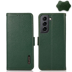 KHAZNEH Side-Magnetic Litchi Genuine Leather RFID Phone Case, For Samsung Galaxy S21 FE 5G, For Samsung Galaxy S21+ 5G, For Samsung Galaxy S21 5G, For Samsung Galaxy S21 Ultra 5G, For Samsung Galaxy S22+ 5G, For Samsung Galaxy S22 5G