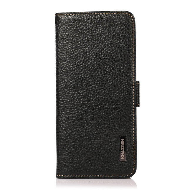 KHAZNEH Side-Magnetic Litchi Genuine Leather RFID Phone Case, For Samsung Galaxy S21 Ultra 5G, For Samsung Galaxy S22+ 5G, For Samsung Galaxy S22 5G, For Samsung Galaxy S22 Ultra 5G, For Samsung Galaxy Xcover 5, For Samsung Galaxy A03 164mm Version