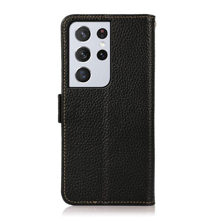 KHAZNEH Side-Magnetic Litchi Genuine Leather RFID Phone Case, For Samsung Galaxy S21 Ultra 5G, For Samsung Galaxy S22+ 5G, For Samsung Galaxy S22 5G, For Samsung Galaxy S22 Ultra 5G, For Samsung Galaxy Xcover 5, For Samsung Galaxy A03 164mm Version