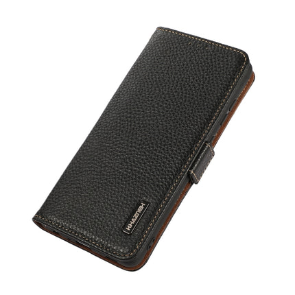 KHAZNEH Side-Magnetic Litchi Genuine Leather RFID Phone Case, For Samsung Galaxy S21 Ultra 5G, For Samsung Galaxy S22+ 5G, For Samsung Galaxy S22 5G, For Samsung Galaxy S22 Ultra 5G, For Samsung Galaxy Xcover 5, For Samsung Galaxy A03 164mm Version