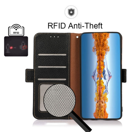 KHAZNEH Side-Magnetic Litchi Genuine Leather RFID Phone Case, For Samsung Galaxy S21 Ultra 5G, For Samsung Galaxy S22+ 5G, For Samsung Galaxy S22 5G, For Samsung Galaxy S22 Ultra 5G, For Samsung Galaxy Xcover 5, For Samsung Galaxy A03 164mm Version