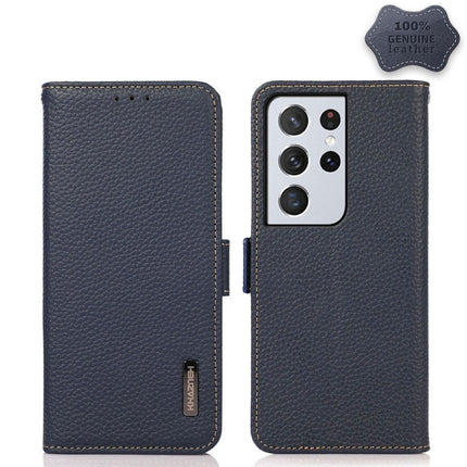 KHAZNEH Side-Magnetic Litchi Genuine Leather RFID Phone Case, For Samsung Galaxy S21 Ultra 5G, For Samsung Galaxy S22+ 5G, For Samsung Galaxy S22 5G, For Samsung Galaxy S22 Ultra 5G, For Samsung Galaxy Xcover 5, For Samsung Galaxy A03 164mm Version