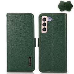 KHAZNEH Side-Magnetic Litchi Genuine Leather RFID Phone Case, For Samsung Galaxy S21 FE 5G, For Samsung Galaxy S21+ 5G, For Samsung Galaxy S21 5G, For Samsung Galaxy S21 Ultra 5G, For Samsung Galaxy S22+ 5G, For Samsung Galaxy S22 5G