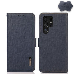 KHAZNEH Side-Magnetic Litchi Genuine Leather RFID Phone Case, For Samsung Galaxy S21 Ultra 5G, For Samsung Galaxy S22+ 5G, For Samsung Galaxy S22 5G, For Samsung Galaxy S22 Ultra 5G, For Samsung Galaxy Xcover 5, For Samsung Galaxy A03 164mm Version