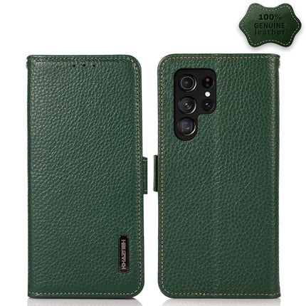 KHAZNEH Side-Magnetic Litchi Genuine Leather RFID Phone Case, For Samsung Galaxy S21 Ultra 5G, For Samsung Galaxy S22+ 5G, For Samsung Galaxy S22 5G, For Samsung Galaxy S22 Ultra 5G, For Samsung Galaxy Xcover 5, For Samsung Galaxy A03 164mm Version