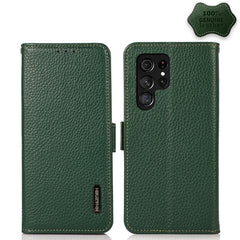 KHAZNEH Side-Magnetic Litchi Genuine Leather RFID Phone Case, For Samsung Galaxy S21 Ultra 5G, For Samsung Galaxy S22+ 5G, For Samsung Galaxy S22 5G, For Samsung Galaxy S22 Ultra 5G, For Samsung Galaxy Xcover 5, For Samsung Galaxy A03 164mm Version