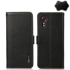 KHAZNEH Side-Magnetic Litchi Genuine Leather RFID Phone Case, For Samsung Galaxy S21 Ultra 5G, For Samsung Galaxy S22+ 5G, For Samsung Galaxy S22 5G, For Samsung Galaxy S22 Ultra 5G, For Samsung Galaxy Xcover 5, For Samsung Galaxy A03 164mm Version