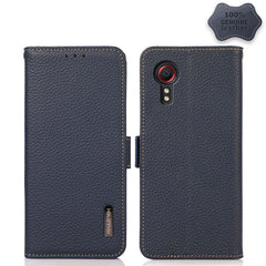 KHAZNEH Side-Magnetic Litchi Genuine Leather RFID Phone Case, For Samsung Galaxy S21 Ultra 5G, For Samsung Galaxy S22+ 5G, For Samsung Galaxy S22 5G, For Samsung Galaxy S22 Ultra 5G, For Samsung Galaxy Xcover 5, For Samsung Galaxy A03 164mm Version