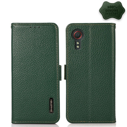 KHAZNEH Side-Magnetic Litchi Genuine Leather RFID Phone Case, For Samsung Galaxy S21 Ultra 5G, For Samsung Galaxy S22+ 5G, For Samsung Galaxy S22 5G, For Samsung Galaxy S22 Ultra 5G, For Samsung Galaxy Xcover 5, For Samsung Galaxy A03 164mm Version