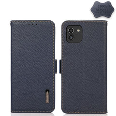 KHAZNEH Side-Magnetic Litchi Genuine Leather RFID Phone Case, For Samsung Galaxy S21 Ultra 5G, For Samsung Galaxy S22+ 5G, For Samsung Galaxy S22 5G, For Samsung Galaxy S22 Ultra 5G, For Samsung Galaxy Xcover 5, For Samsung Galaxy A03 164mm Version