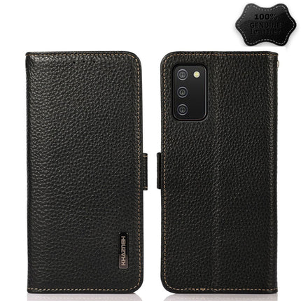 KHAZNEH Side-Magnetic Litchi Genuine Leather RFID Phone Case, For Samsung Galaxy A03 166mm Version, For Samsung Galaxy A03s 164mm Version, For Samsung Galaxy A13 4G, For Samsung Galaxy A13 5G, For Samsung Galaxy A33 5G, For Samsung Galaxy A53 5G
