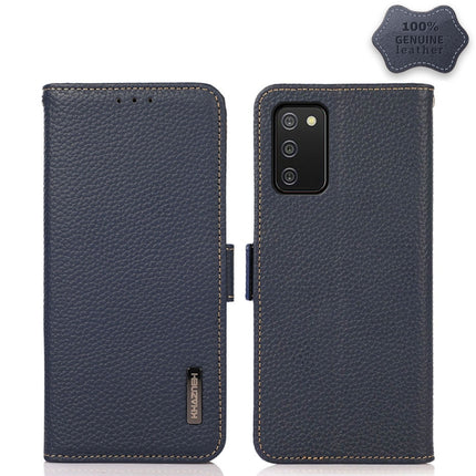 KHAZNEH Side-Magnetic Litchi Genuine Leather RFID Phone Case, For Samsung Galaxy A03 166mm Version, For Samsung Galaxy A03s 164mm Version, For Samsung Galaxy A13 4G, For Samsung Galaxy A13 5G, For Samsung Galaxy A33 5G, For Samsung Galaxy A53 5G