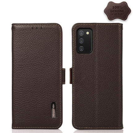 KHAZNEH Side-Magnetic Litchi Genuine Leather RFID Phone Case, For Samsung Galaxy A03 166mm Version, For Samsung Galaxy A03s 164mm Version, For Samsung Galaxy A13 4G, For Samsung Galaxy A13 5G, For Samsung Galaxy A33 5G, For Samsung Galaxy A53 5G