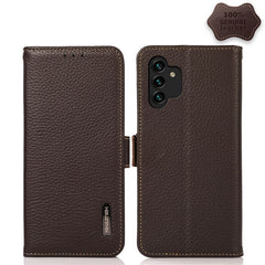 KHAZNEH Side-Magnetic Litchi Genuine Leather RFID Phone Case, For Samsung Galaxy A03 166mm Version, For Samsung Galaxy A03s 164mm Version, For Samsung Galaxy A13 4G, For Samsung Galaxy A13 5G, For Samsung Galaxy A33 5G, For Samsung Galaxy A53 5G