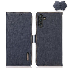 KHAZNEH Side-Magnetic Litchi Genuine Leather RFID Phone Case, For Samsung Galaxy A03 166mm Version, For Samsung Galaxy A03s 164mm Version, For Samsung Galaxy A13 4G, For Samsung Galaxy A13 5G, For Samsung Galaxy A33 5G, For Samsung Galaxy A53 5G