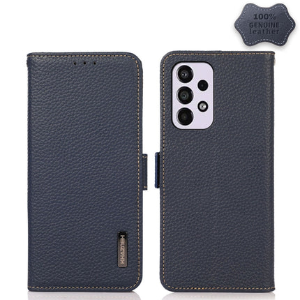 KHAZNEH Side-Magnetic Litchi Genuine Leather RFID Phone Case, For Samsung Galaxy A03 166mm Version, For Samsung Galaxy A03s 164mm Version, For Samsung Galaxy A13 4G, For Samsung Galaxy A13 5G, For Samsung Galaxy A33 5G, For Samsung Galaxy A53 5G