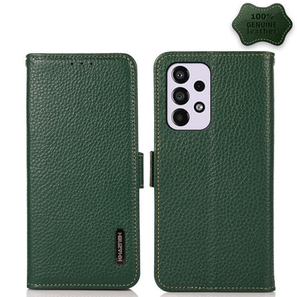 KHAZNEH Side-Magnetic Litchi Genuine Leather RFID Phone Case, For Samsung Galaxy A73 5G