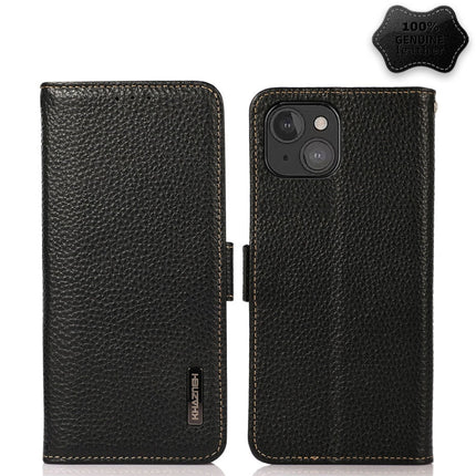 KHAZNEH Side-Magnetic Litchi Genuine Leather RFID Case, For iPhone 13 mini, For iPhone 13, For iPhone 13 Pro, For iPhone 13 Pro Max, For iPhone 12 mini, For iPhone 12 / 12 Pro