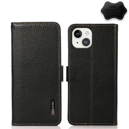 KHAZNEH Side-Magnetic Litchi Genuine Leather RFID Case, For iPhone 13 mini, For iPhone 13, For iPhone 13 Pro, For iPhone 13 Pro Max, For iPhone 12 mini, For iPhone 12 / 12 Pro