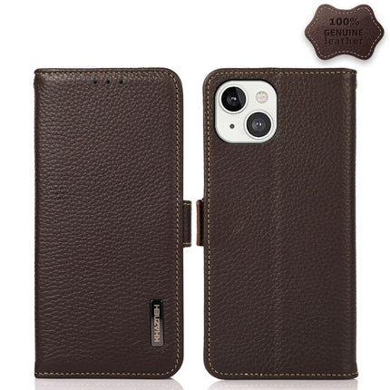 KHAZNEH Side-Magnetic Litchi Genuine Leather RFID Case, For iPhone 13 mini, For iPhone 13, For iPhone 13 Pro, For iPhone 13 Pro Max, For iPhone 12 mini, For iPhone 12 / 12 Pro