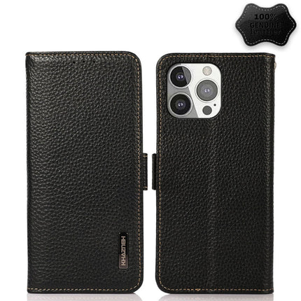 KHAZNEH Side-Magnetic Litchi Genuine Leather RFID Case, For iPhone 13 mini, For iPhone 13, For iPhone 13 Pro, For iPhone 13 Pro Max, For iPhone 12 mini, For iPhone 12 / 12 Pro