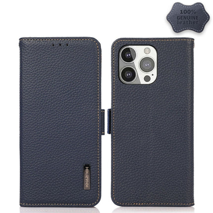 KHAZNEH Side-Magnetic Litchi Genuine Leather RFID Case, For iPhone 13 mini, For iPhone 13, For iPhone 13 Pro, For iPhone 13 Pro Max, For iPhone 12 mini, For iPhone 12 / 12 Pro