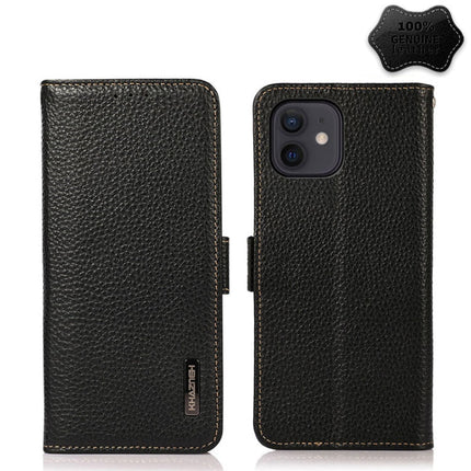 KHAZNEH Side-Magnetic Litchi Genuine Leather RFID Case, For iPhone 13 mini, For iPhone 13, For iPhone 13 Pro, For iPhone 13 Pro Max, For iPhone 12 mini, For iPhone 12 / 12 Pro
