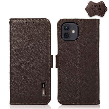 KHAZNEH Side-Magnetic Litchi Genuine Leather RFID Case, For iPhone 13 mini, For iPhone 13, For iPhone 13 Pro, For iPhone 13 Pro Max, For iPhone 12 mini, For iPhone 12 / 12 Pro