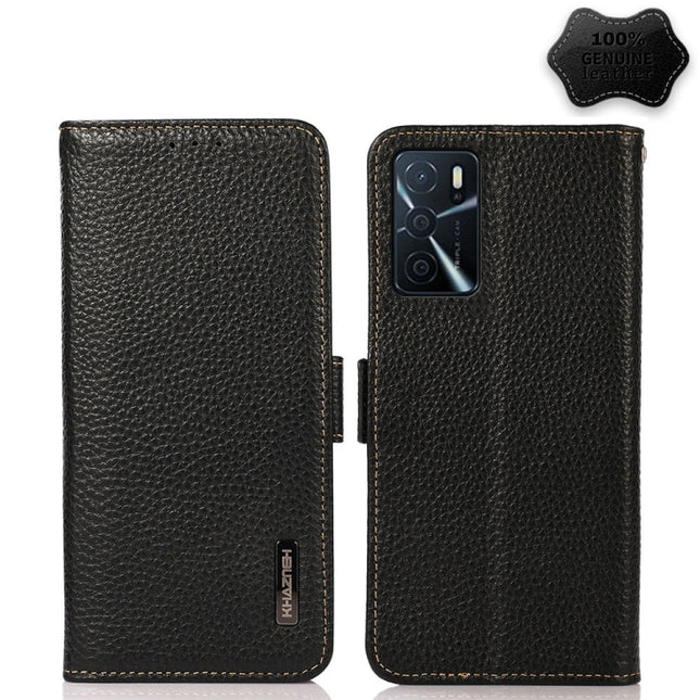 KHAZNEH Side-Magnetic Litchi Genuine Leather RFID Case, For OPPO A16, For OPPO A54 4G, For OPPO A55 5G, For OPPO A55s 5G JP Version, For OPPO A93 5G, For OPPO Reno5 5G / Find X3 Lite