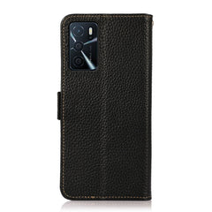 KHAZNEH Side-Magnetic Litchi Genuine Leather RFID Case, For OPPO A16, For OPPO A54 4G, For OPPO A55 5G, For OPPO A55s 5G JP Version, For OPPO A93 5G, For OPPO Reno5 5G / Find X3 Lite