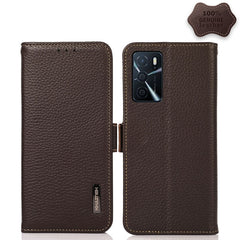 KHAZNEH Side-Magnetic Litchi Genuine Leather RFID Case, For OPPO A16, For OPPO A54 4G, For OPPO A55 5G, For OPPO A55s 5G JP Version, For OPPO A93 5G, For OPPO Reno5 5G / Find X3 Lite
