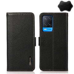 KHAZNEH Side-Magnetic Litchi Genuine Leather RFID Case, For OPPO A16, For OPPO A54 4G, For OPPO A55 5G, For OPPO A55s 5G JP Version, For OPPO A93 5G, For OPPO Reno5 5G / Find X3 Lite