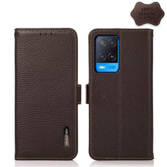 KHAZNEH Side-Magnetic Litchi Genuine Leather RFID Case, For OPPO A16, For OPPO A54 4G, For OPPO A55 5G, For OPPO A55s 5G JP Version, For OPPO A93 5G, For OPPO Reno5 5G / Find X3 Lite