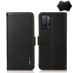 KHAZNEH Side-Magnetic Litchi Genuine Leather RFID Case, For OPPO A16, For OPPO A54 4G, For OPPO A55 5G, For OPPO A55s 5G JP Version, For OPPO A93 5G, For OPPO Reno5 5G / Find X3 Lite