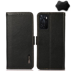 KHAZNEH Side-Magnetic Litchi Genuine Leather RFID Case, For OPPO A16, For OPPO A54 4G, For OPPO A55 5G, For OPPO A55s 5G JP Version, For OPPO A93 5G, For OPPO Reno5 5G / Find X3 Lite
