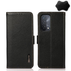 KHAZNEH Side-Magnetic Litchi Genuine Leather RFID Case, For OPPO A16, For OPPO A54 4G, For OPPO A55 5G, For OPPO A55s 5G JP Version, For OPPO A93 5G, For OPPO Reno5 5G / Find X3 Lite