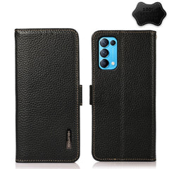 KHAZNEH Side-Magnetic Litchi Genuine Leather RFID Case, For OPPO A16, For OPPO A54 4G, For OPPO A55 5G, For OPPO A55s 5G JP Version, For OPPO A93 5G, For OPPO Reno5 5G / Find X3 Lite