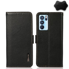 KHAZNEH Side-Magnetic Litchi Genuine Leather RFID Case, For OPPO Reno5 A JP Version, For OPPO Reno6 Pro 5G, For OPPO Reno6 Pro+ 5G, For OPPO Reno6 5G, For OPPO Reno7 5G, For OPPO Reno7 Pro 5G