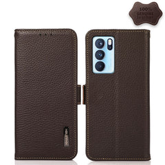 KHAZNEH Side-Magnetic Litchi Genuine Leather RFID Case, For OPPO Reno5 A JP Version, For OPPO Reno6 Pro 5G, For OPPO Reno6 Pro+ 5G, For OPPO Reno6 5G, For OPPO Reno7 5G, For OPPO Reno7 Pro 5G
