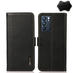 KHAZNEH Side-Magnetic Litchi Genuine Leather RFID Case, For OPPO Reno5 A JP Version, For OPPO Reno6 Pro 5G, For OPPO Reno6 Pro+ 5G, For OPPO Reno6 5G, For OPPO Reno7 5G, For OPPO Reno7 Pro 5G