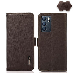 KHAZNEH Side-Magnetic Litchi Genuine Leather RFID Case, For OPPO Reno5 A JP Version, For OPPO Reno6 Pro 5G, For OPPO Reno6 Pro+ 5G, For OPPO Reno6 5G, For OPPO Reno7 5G, For OPPO Reno7 Pro 5G