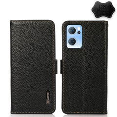 KHAZNEH Side-Magnetic Litchi Genuine Leather RFID Case, For OPPO Reno5 A JP Version, For OPPO Reno6 Pro 5G, For OPPO Reno6 Pro+ 5G, For OPPO Reno6 5G, For OPPO Reno7 5G, For OPPO Reno7 Pro 5G